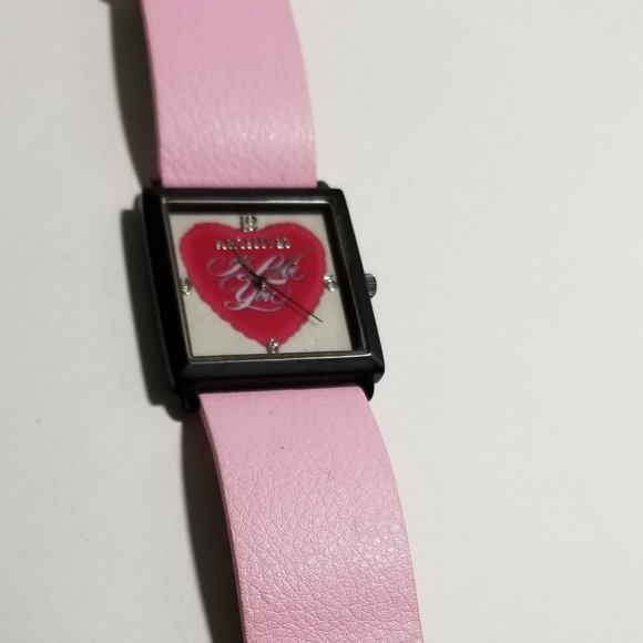 PINK WATCH "I LOVE YOU" WORKING WIDE FACE HEART DESIGN - Picture 3 of 7